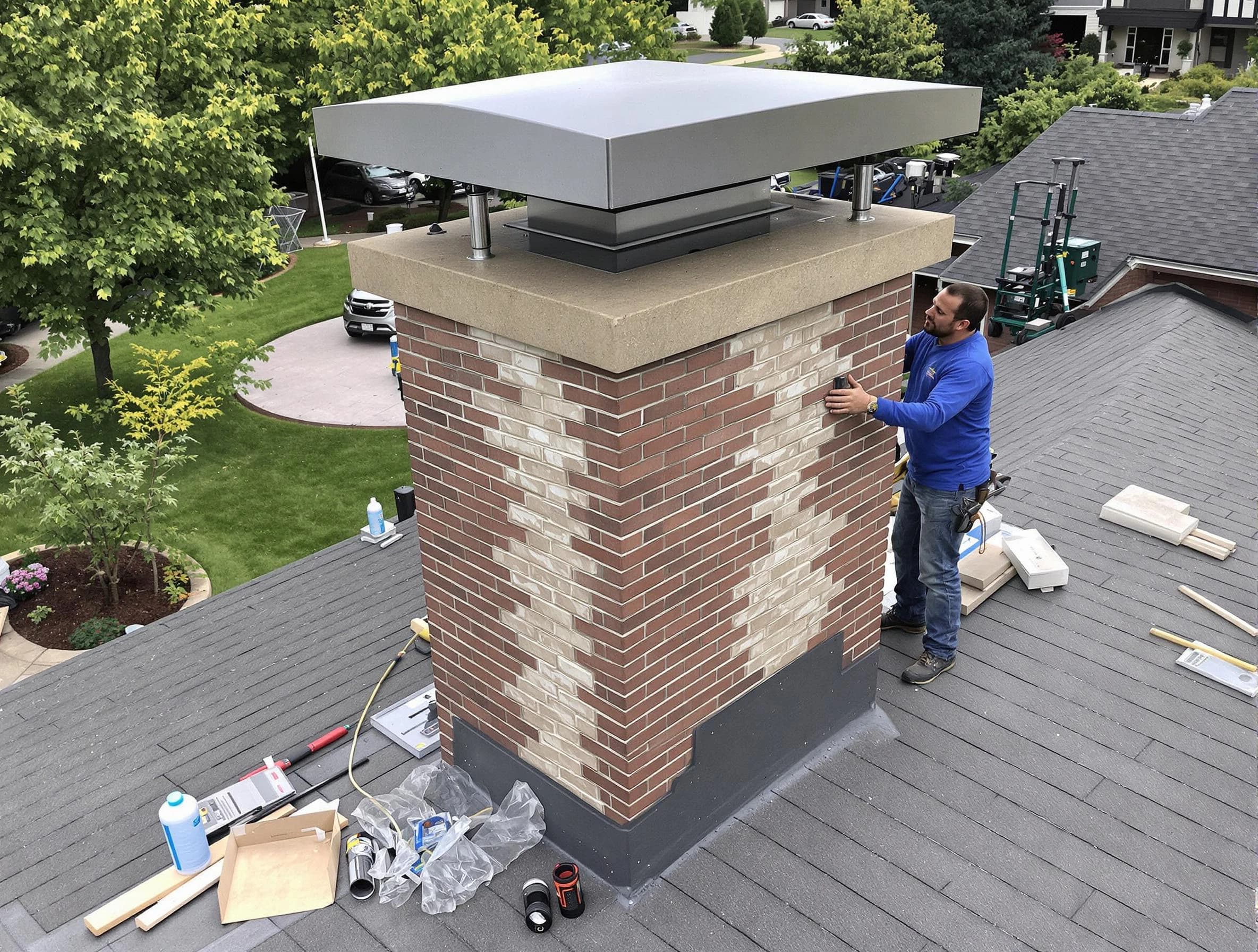 Federal Heights Chimney Sweep team working on a custom chimney remodel in Federal Heights, CO