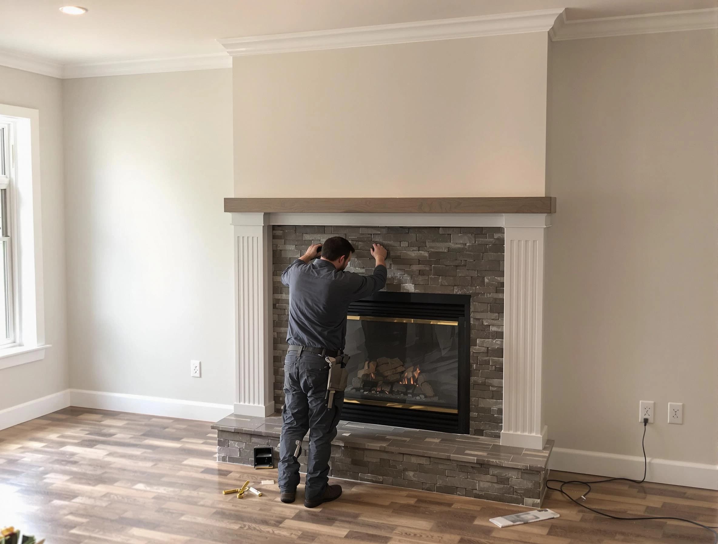 Federal Heights Chimney Sweep finishing a custom fireplace install in Federal Heights, CO