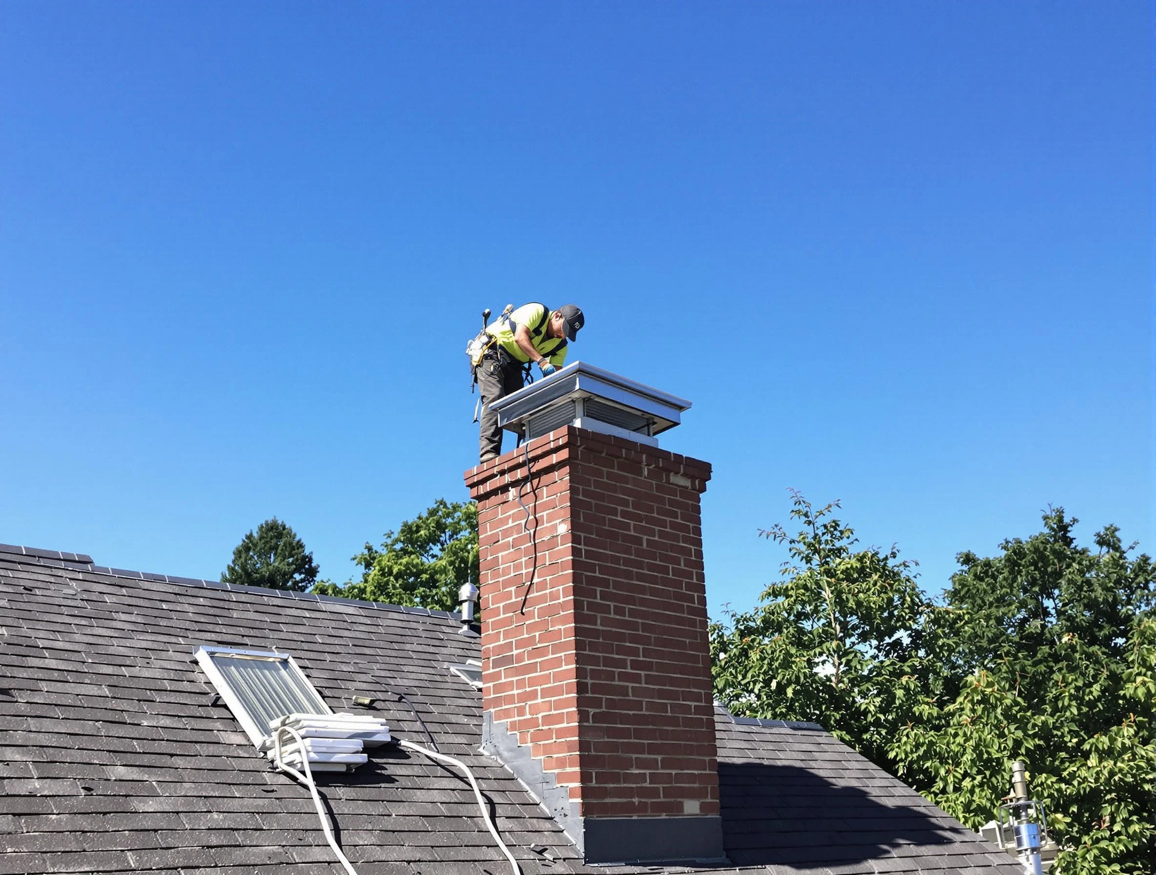 Federal Heights Chimney Sweep technician measuring a chimney cap in Federal Heights, CO